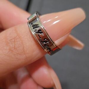 Stainless Steel 'My Love' Ring with Cubic Zirconia